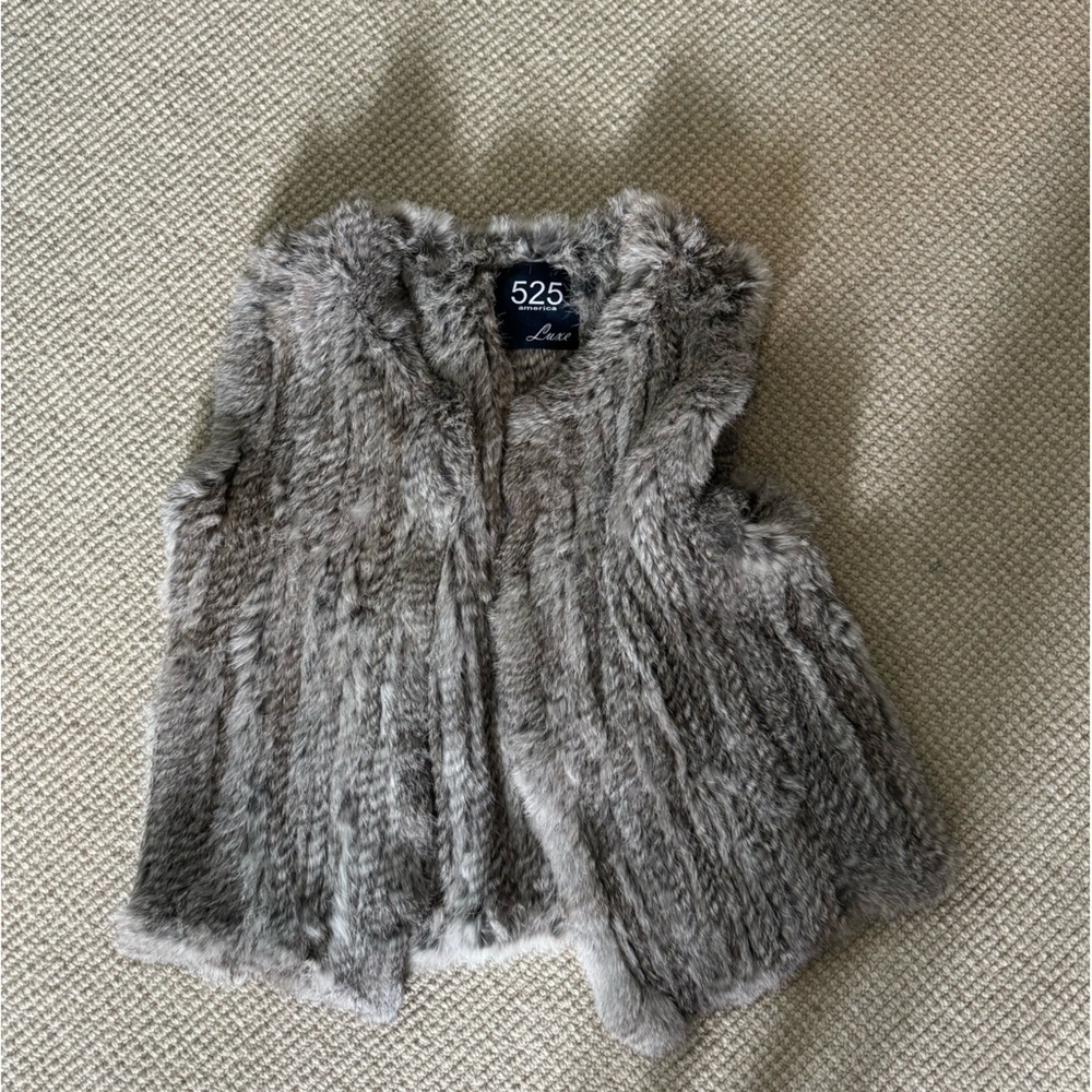 525 American Luxe real rabbit fur vest. Grey